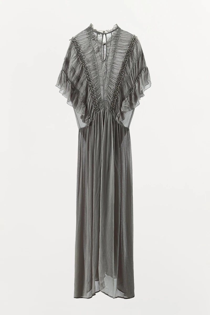 JEWELED KNOT TEXTURED DRESS