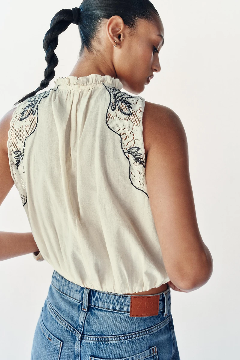 COMBINATION EMBROIDERED PUFF TOP