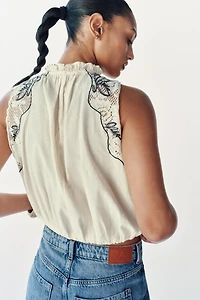 COMBINATION EMBROIDERED PUFF TOP