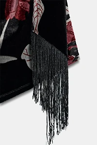 FRINGED VELVET HALTER TOP
