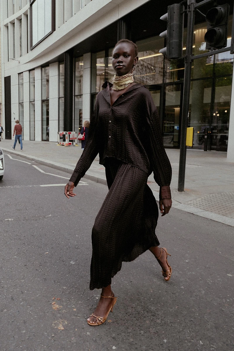 CRINKLED SATIN EFFECT OVERSIZED SHIRT