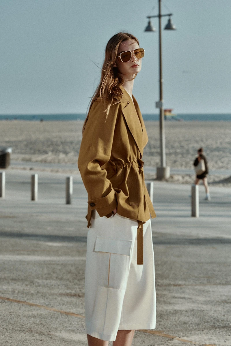 VESTE TRENCH EN LIN À CEINTURE