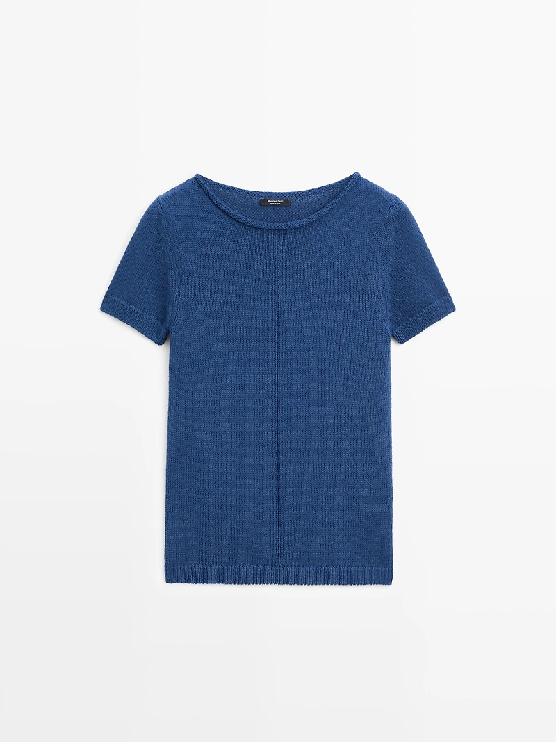 Short sleeve knit cotton blend sweater