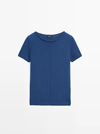 Short sleeve knit cotton blend sweater