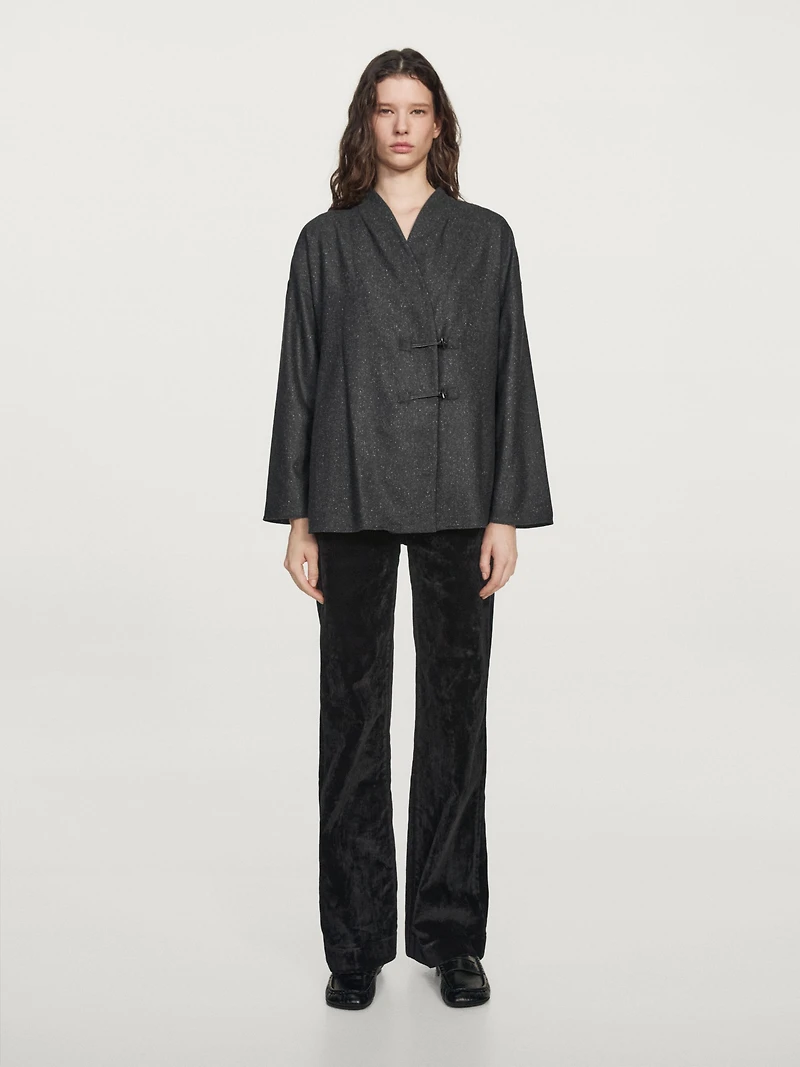 Knickerbocker yarn effect wool blend shirt with horn button detail