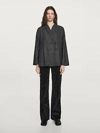 Knickerbocker yarn effect wool blend shirt with horn button detail