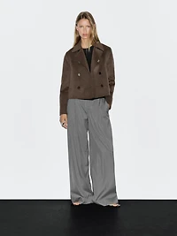 Short double-breasted wool blend coat