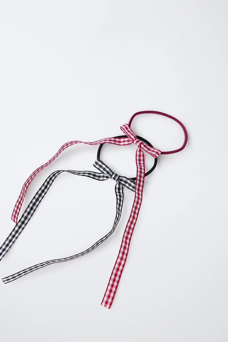 FOUR-PACK OF SOLID AND GINGHAM BOW HAIR TIES