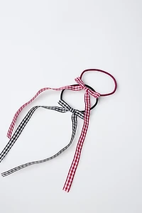 FOUR-PACK OF SOLID AND GINGHAM BOW HAIR TIES