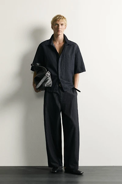 COTTON-LINEN BOXY FIT DENIM SHIRT