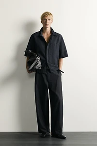 COTTON-LINEN BOXY FIT DENIM SHIRT