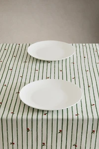 STRIPED TABLECLOTH WITH FLORAL EMBROIDERY