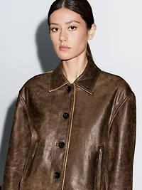 Veste courte effet usé en cuir nappa