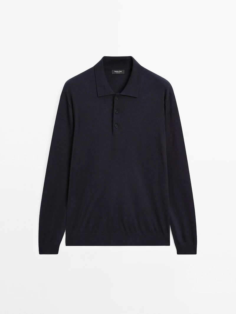 Cotton blend knit polo sweater