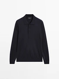 Cotton blend knit polo sweater