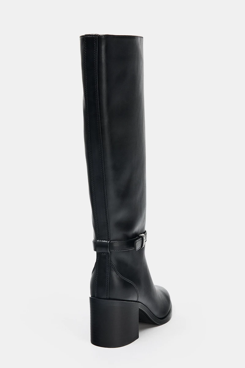 WIDE HEEL BUCKLE BOOTS
