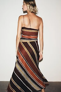 STRIPED ASYMMETRIC MIDI DRESS