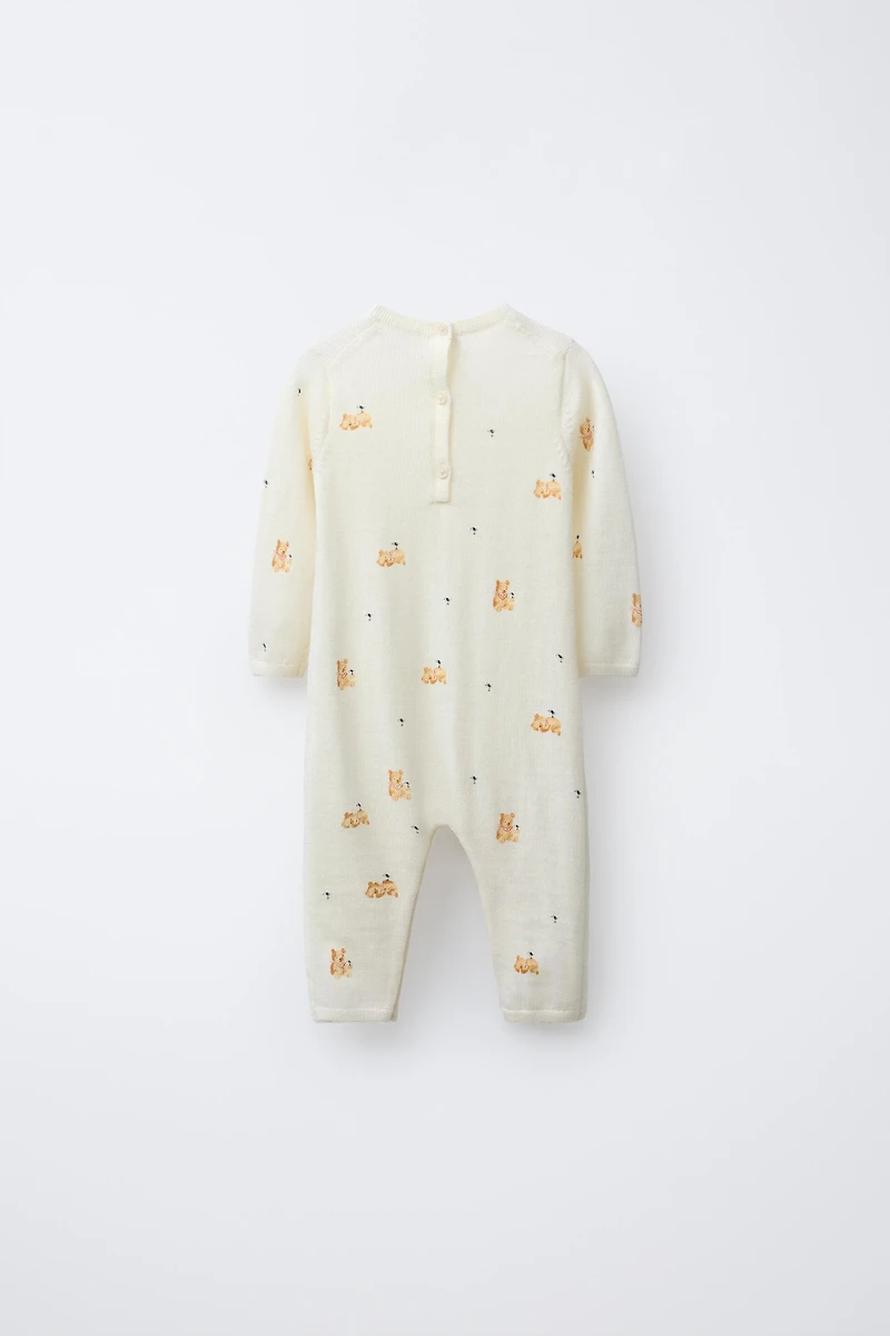 TEDDY BEAR PRINT 100% MERINO WOOL LONG JUMPSUIT