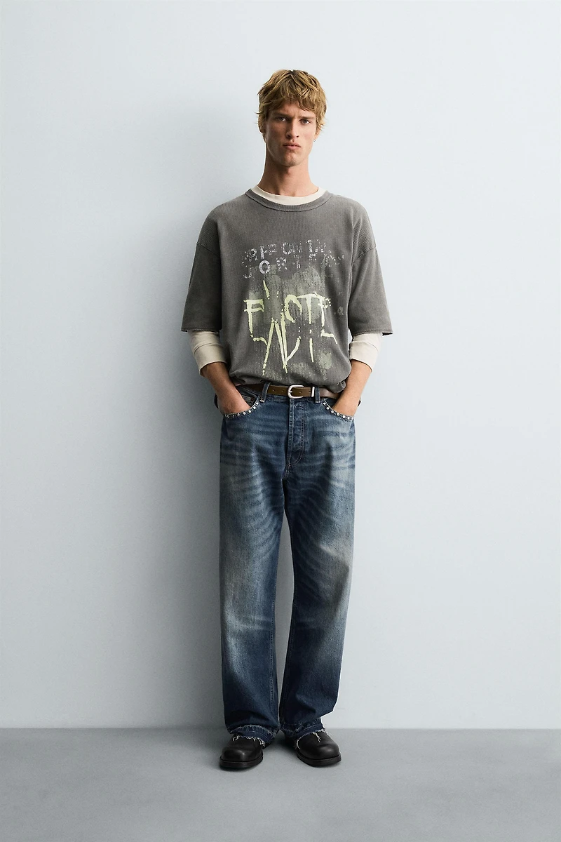 WASHED PRINTED KNIT T-SHIRT