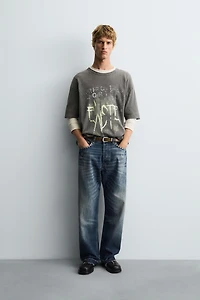 WASHED PRINTED KNIT T-SHIRT