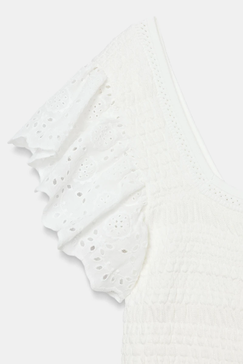EMBROIDERED EYELET KNIT TOP