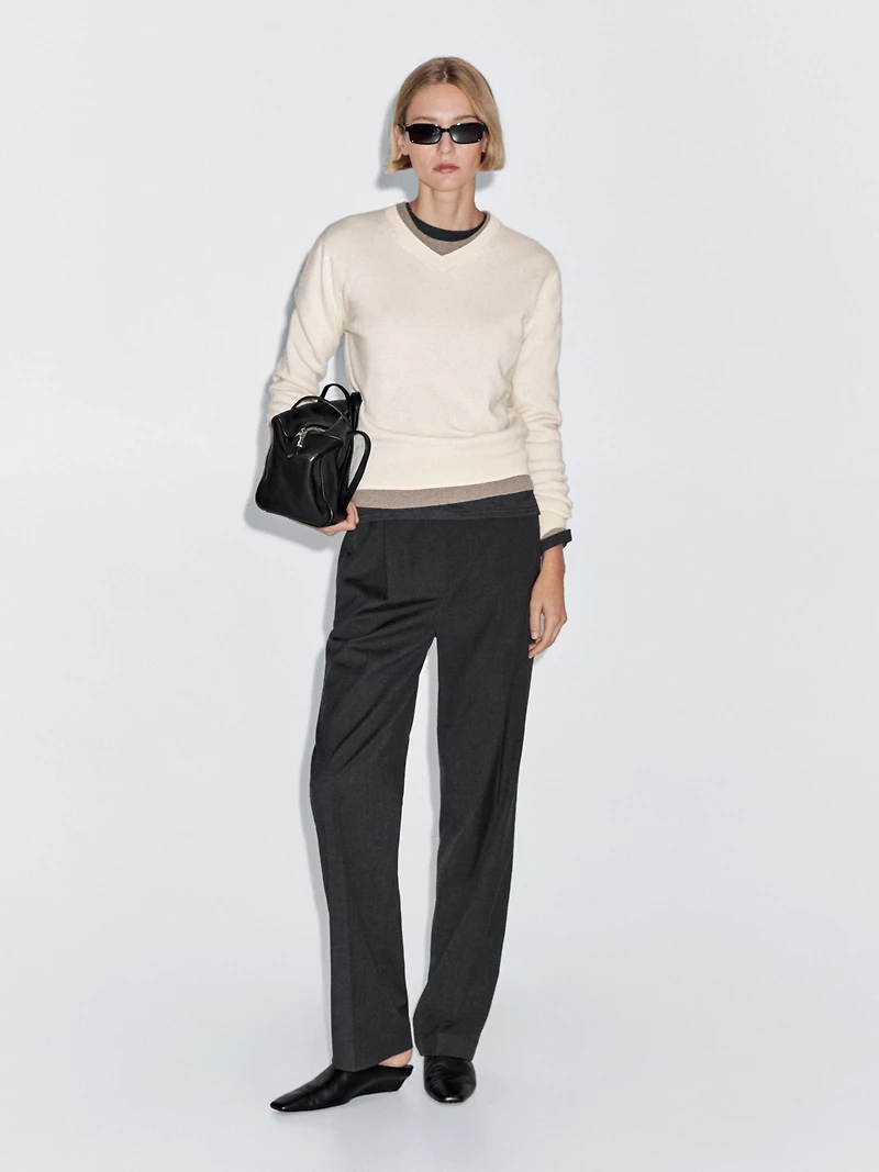 Wool blend knit V-neck sweater