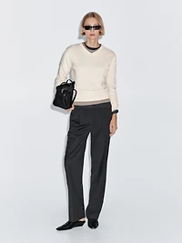 Wool blend knit V-neck sweater