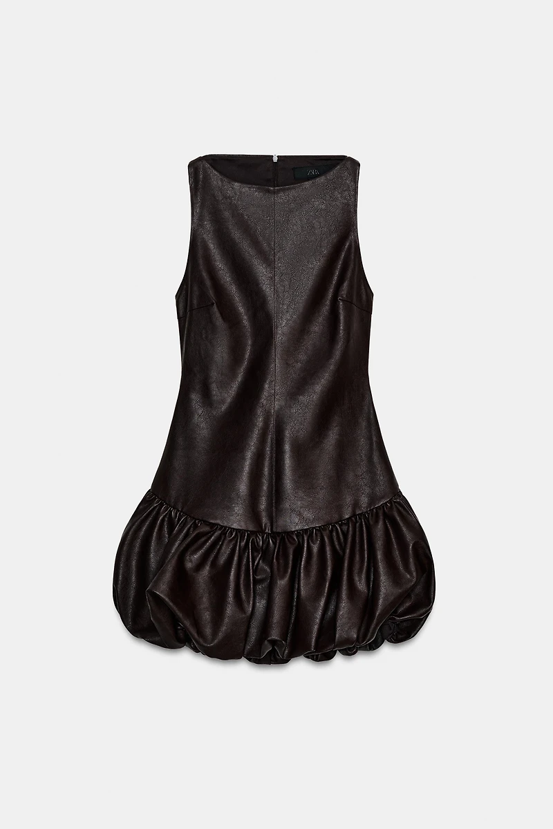 FAUX LEATHER BALLOON JUMPSUIT DRESS