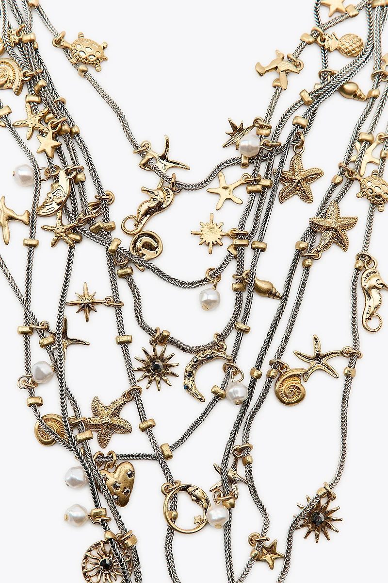SEA CHARM MULTI-STRAND METAL NECKLACE