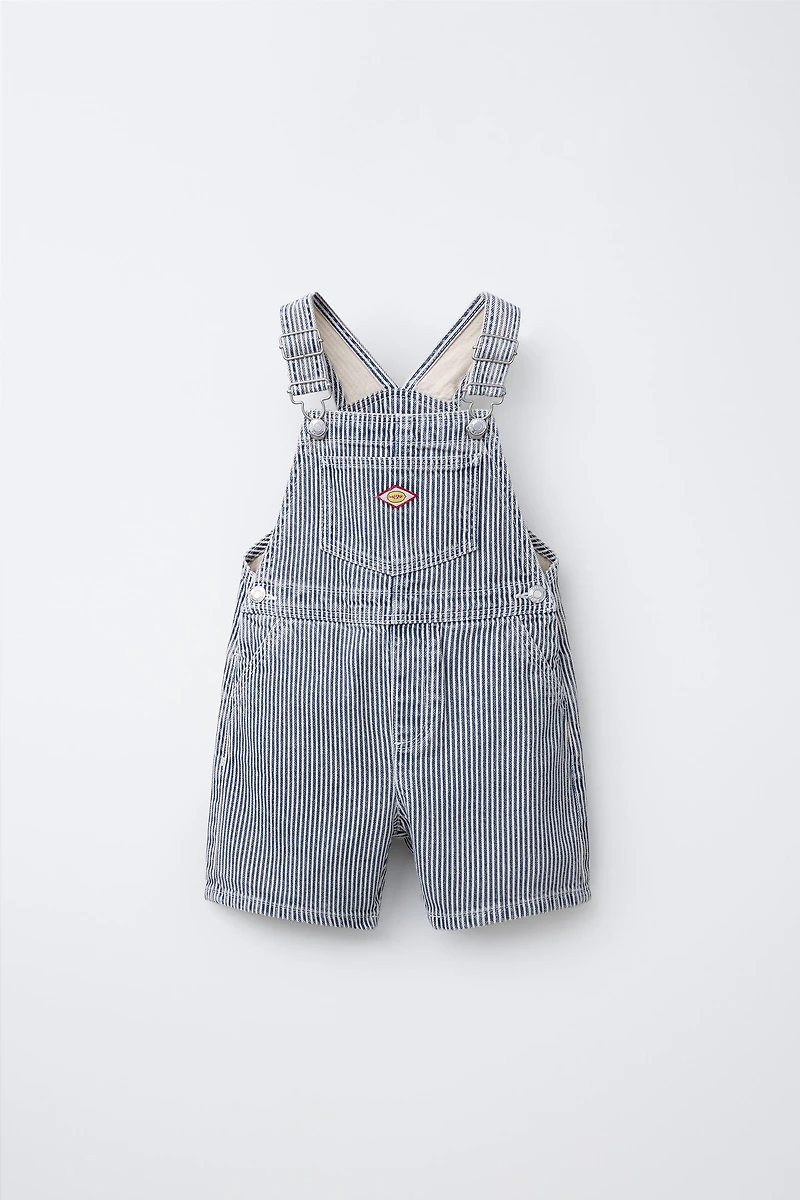 STRIPED TWILL OVERALL SHORTS