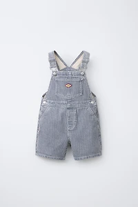 STRIPED TWILL OVERALL SHORTS
