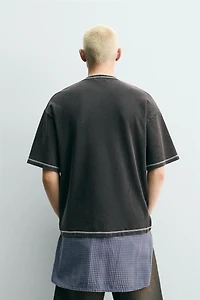 T-SHIRT EN MAILLE DÉLAVÉE CONTRASTÉE