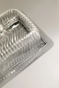 GLASS BUTTER DISH WITH METAL BASE