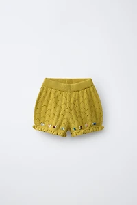 COTTON LINEN EMBROIDERED KNIT SHORTS