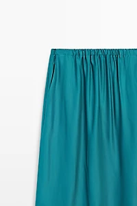 Satin midi skirt with pockets