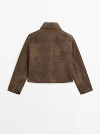 Short suede leather jacket with pocket details