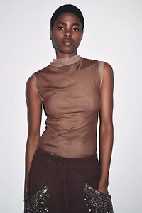 TULLE MOCK NECK T-SHIRT