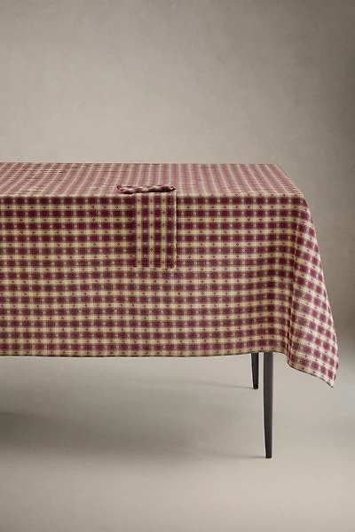 DYED THREAD CHECK CHRISTMAS TABLECLOTH