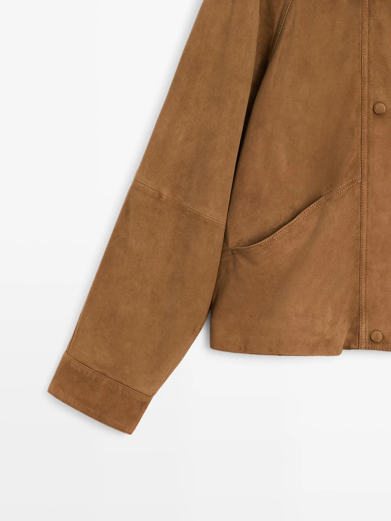 Blouson boutons fantaisie en cuir finition daim