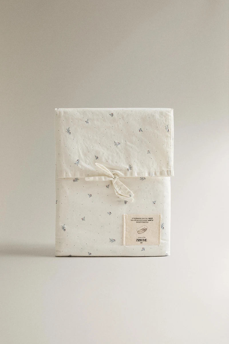 ENSEMBLE DRAPS MINI-LIT FEUILLES ET POINTS