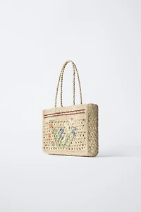 SAC SHOPPER EN RAFIA À FLEURS