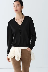 V-neck knit sweater