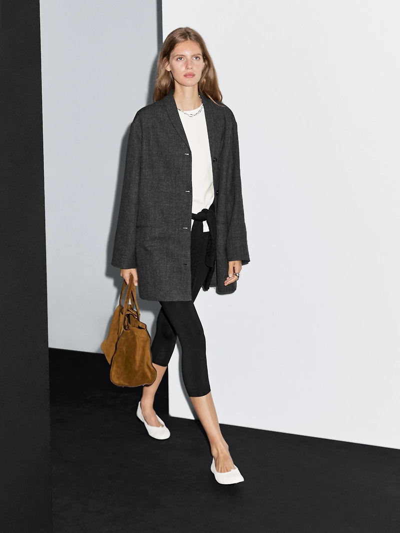 Manteau laine mi-long avec col à revers