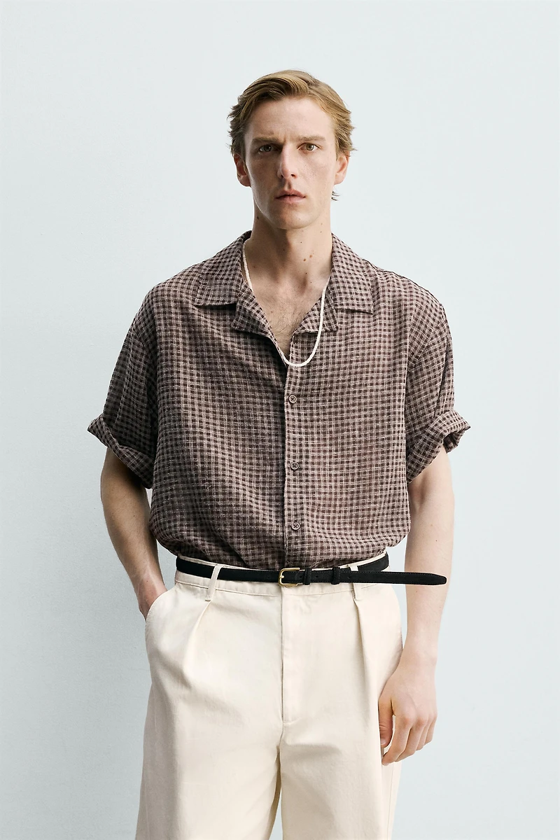 RELAXED FIT PLAID JACQUARD SHIRT