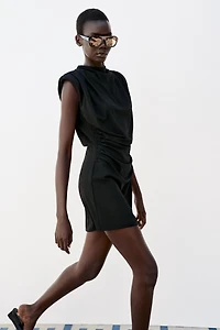 DRAPED MINI DRESS WITH SHOULDER PADS