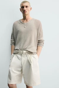 RELAXED FIT PLEATED BELTED SHORTS