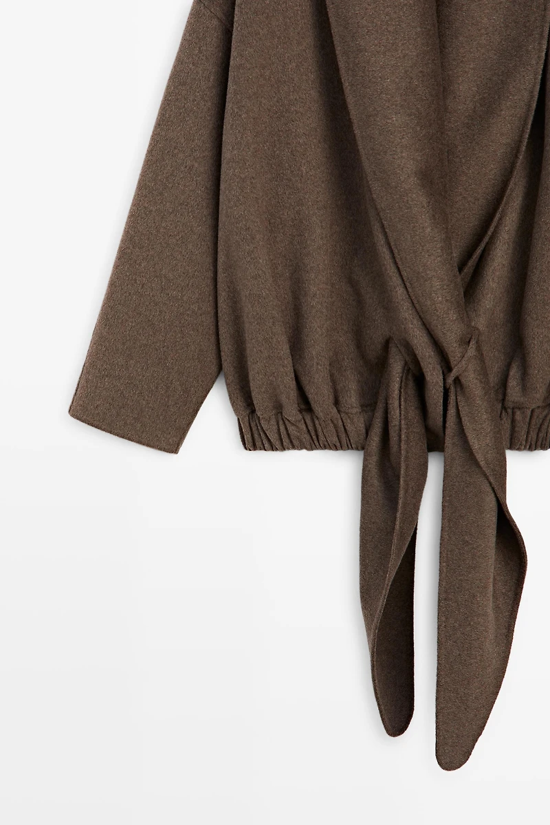 Wrap-style melange wool blend jacket
