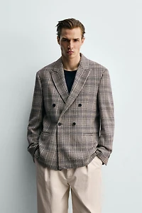 PLAID DOUBLE BREASTED BLAZER