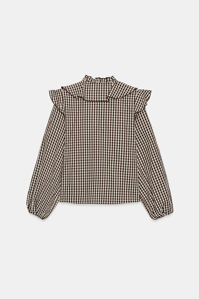 GINGHAM RUFFLE BLOUSE