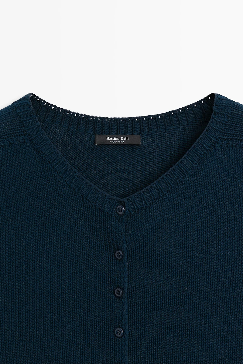 Cotton silk blend knit cardigan